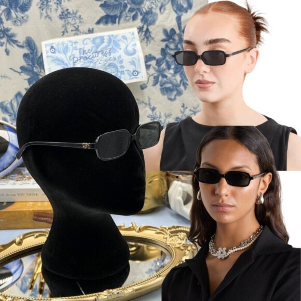 🆕 MIU MIU 🧿 NWOT Miu Regard Rectangular Sunglasses, Black Acetate & Grey Lens